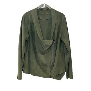 Blank NYC Jacket Size 1X Faux Suede Drape Front Zip Moto Biker Green Soft Stretc